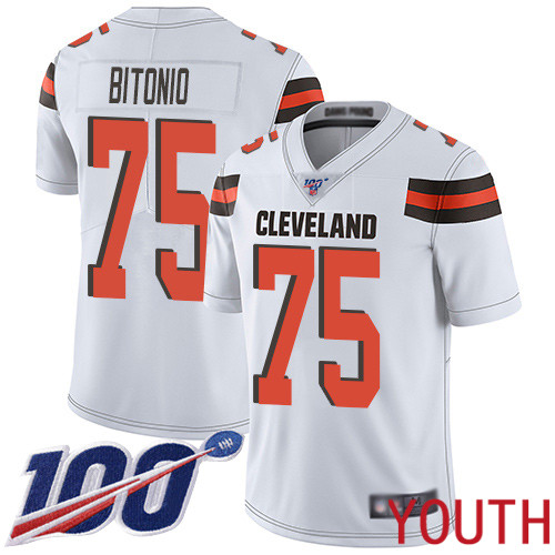 Cleveland Browns Joel Bitonio Youth White Limited Jersey #75 NFL Football Road 100th Season Vapor Untouchable->youth nfl jersey->Youth Jersey